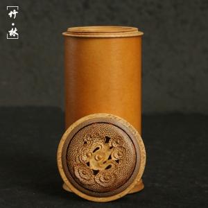 逸品名家の張念超作り海派が数十年の古いひょうたん茶缶を象眼した竹彫祥雲図茶倉