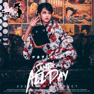 民族改良着物冬のハロウィンクリスマスダーク系アニメドクロカラス浴衣4点セット