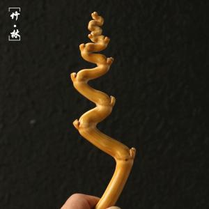 天然異形竜須竹ハンドル部品竹彫刻随形多節竜頭竹茶撥小茶掻き