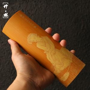 の名家袁江純の手による青彫り「仕女図」老玉竹茶は竹彫りの高級醒茶荷