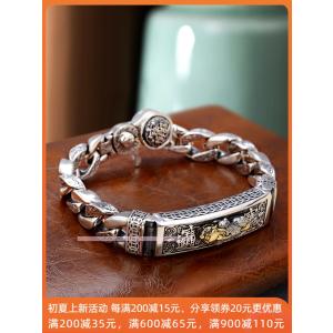 国潮貔貅の怪物金剛杵の百掛けブレスレット純銀男性寛復古大気覇気潮人ファッション
