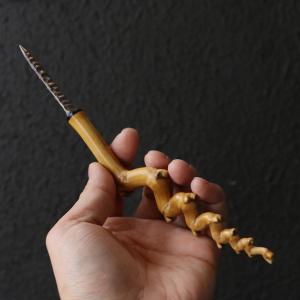 天然異形竜頭竹ハンドルダマスカス茶刀竹彫刻異形玉竹把持刀