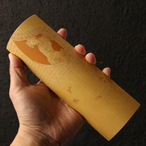 名家袁江純の手による青彫り「秋思仕女図」老玉竹茶は竹彫醒茶荷