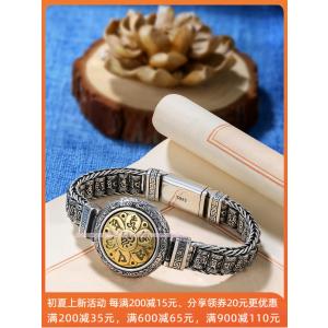 特許六字真言輪転経筒回転ブレスレット純銀男性ファッション泰銀潮人個性