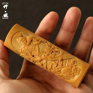 劉雷作り川派彫刻「関公図」ソリッド老玉竹ハンドル