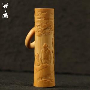 李攀純の手作業浅浮き彫り「松下撫琴」図ソリッド竹ハンドル遊び