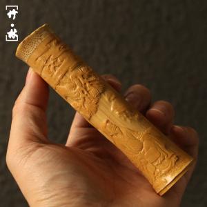 逸品の名家李攀純の手作業浅浮き彫り「松下文人」ソリッド竹短香筒把手