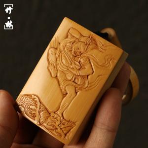 名家書文作り浅浮き彫り「魁星点斗」老玉竹手牌四六牌竹彫刻ハンドル