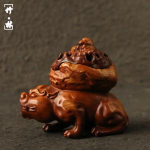 作り精巧彫刻「貔貅」竜眼木香香炉木彫香道香炉台座の詳細画像1
