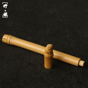 書文作り丸彫り金蟾頭異形実心竹香筒ハンドル部品香道