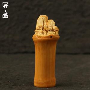 劉雷純の手作り立体丸彫山水風光図ソリッド竹ハンドル