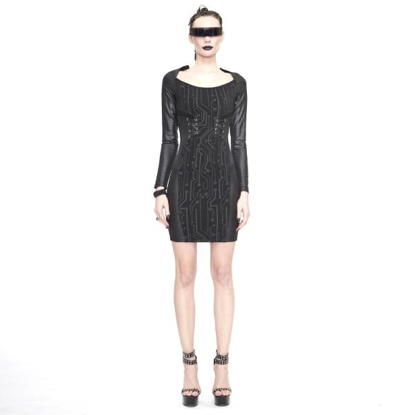 サイボパンク2077女装後の現代科学技術感回路基板シンボルワンピースセクシー長袖スレンダースカート