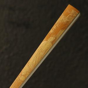 の名家袁江純の手による青彫り文人仕女図老玉竹折扇竹彫扇骨竹扇子