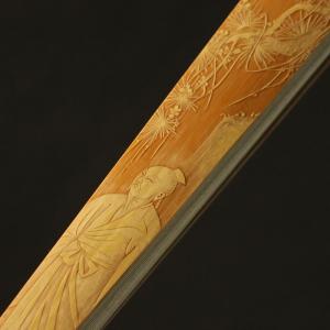 の名家袁江純の手による青彫り文人仕女図老玉竹折...の詳細画像2