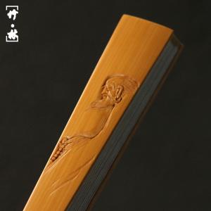 名家書文彫り「ダルマ」図老玉竹文玩竹扇子王偉シ...の詳細画像1