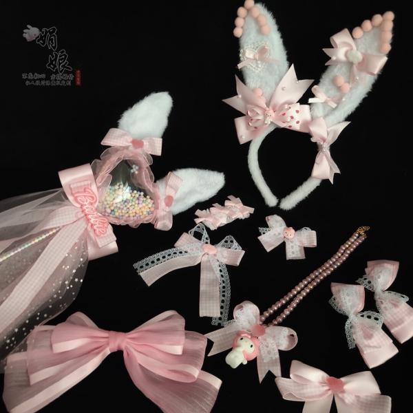 カスタムロリータピンクサイドリボンが可愛いKCヘアアクセドットヘアピンマイメロディヘアアクセウサギ