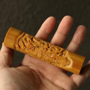 の名家劉雷純の手彫り「王霊官」の中実竹の取っ手の材料は超太い