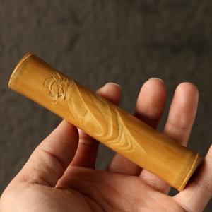 三舎純の手作業浅浮き彫り「鍾馗」図実心老玉竹手遊び品