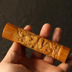 川派の名家劉雷純氏の手作り精工彫刻「地蔵王菩薩」の中実竹ハンドル