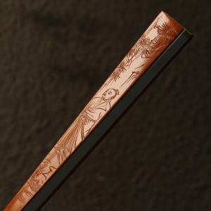 の名家袁江純の手による陰刻文人図文玩扇子浙工王偉精工による古方扇子制作