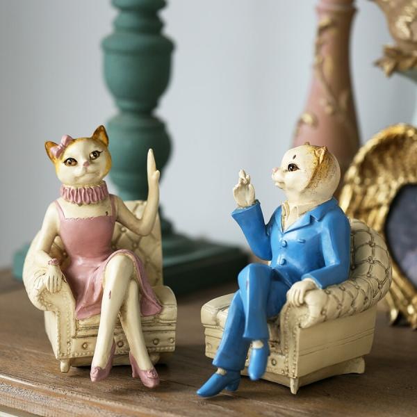 ヨーロッパ風アメリカンカントリーフレンチのレトロ古い装飾品を作るリビング装飾置物喫煙禁止猫
