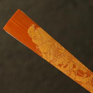 の名家袁江純が手で青彫りを残した文人図王偉老玉竹スコップ折扇竹扇骨扇