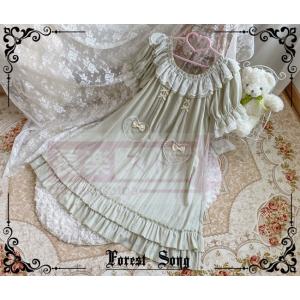 カスタマイズ【Forest Song】半袖スリーパースカートジャカードコットンハート現品レースワンピ...