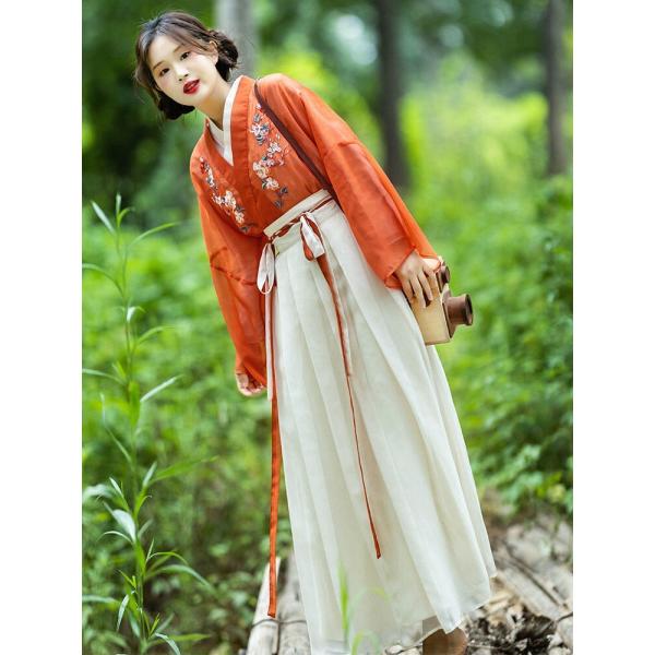 秋の国風スーツ仙気刺繍カーディガン漢服裏地＋レトロ半身仙女スカート