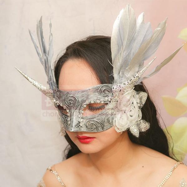 欧米誇張ベネチア銀色花マスク羽根覆面歌王ハロウィンカーニバル仮面舞踏会パーティー