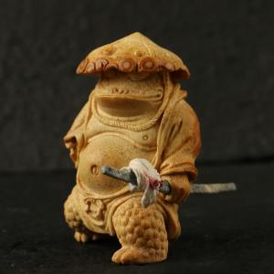 東陽の名家陶明星作り竹根彫文太金蟾蟾?客戯鶴手提げ品