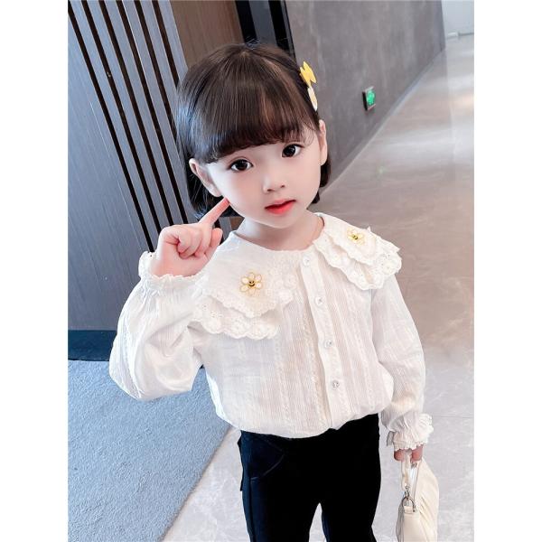 女の子の春と秋の純綿シャツ子供の春の上着新型洋風春服赤ちゃんのおしゃれなブラウス