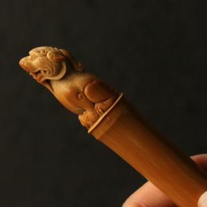 三舎作り立体丸彫?貅実心竹ハンドピース玉竹彫り