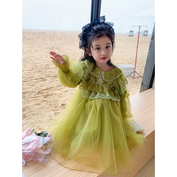 女の子ワンピース春と秋のネッサグリーン小清新森系淑女小童春服ネット人気爆発型新