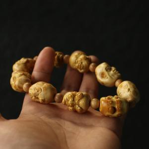 彫り天然竹釘羅漢竹手串竹根彫りあそび羅漢頭珠串