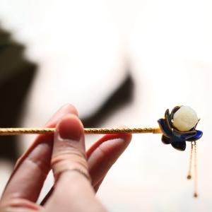 芳華純銀髪アクセサリーヘアアクセ和田玉仙女超仙漢服古風民族風盤髪歩髪簪振り