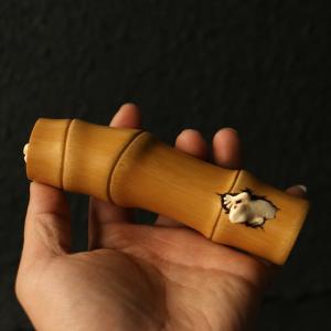 彫り天然大径ソリッド竹ハンドルピースマンモス牙巧彫把手ピース