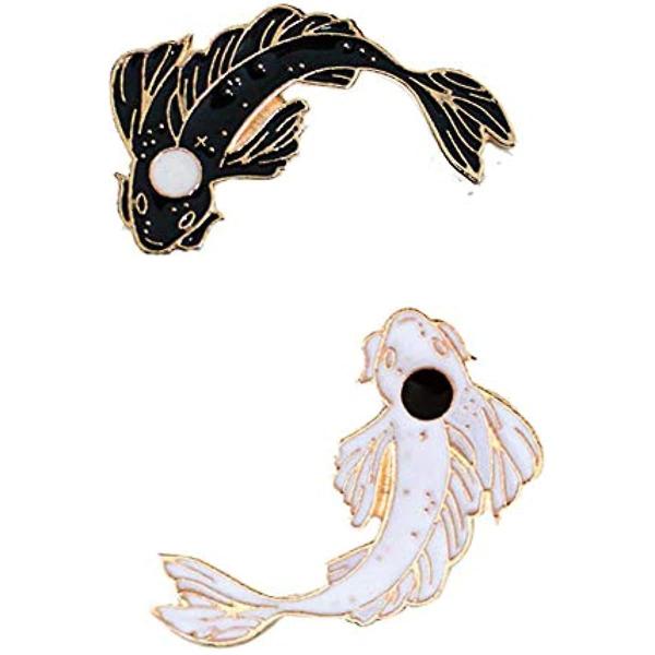魚の襟章の漫画の鯉のエナメルブローチのピン太極拳のバッジの黒い白い色