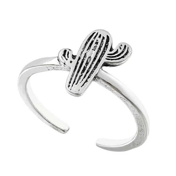 女性のための砂漠のサボテンの木のリング男性のための夏の宝石類の銀調節可能なリング