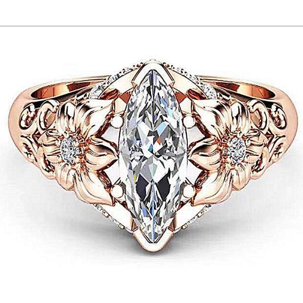 ローズゴールドメッキフローラルセットマーキスジルコンリング~ヨーロッパとアメリカのラグジュアリーフラ...