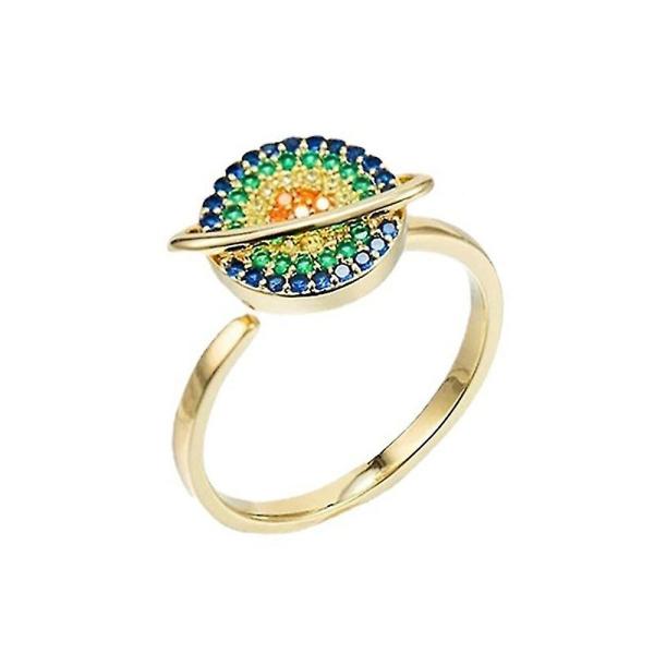 ラインストーンプラネットスピナーオープンリング女性不安救済フィジェットリング