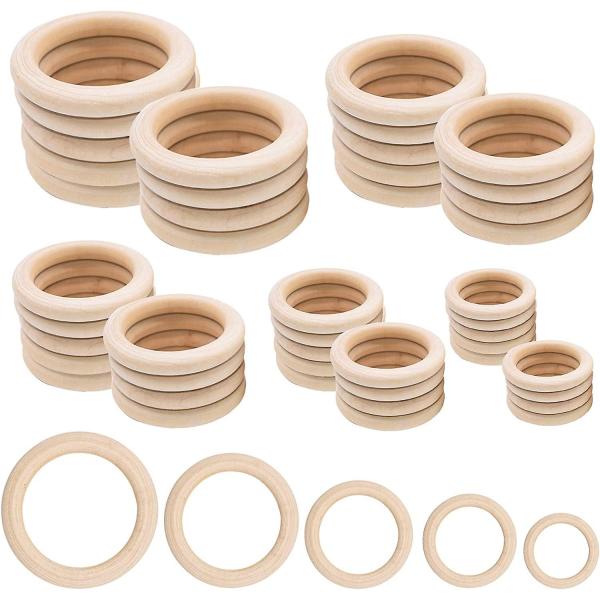 50pc天然木製リング-5つの異なるサイズ-工芸品、ジュエリー、マクラメ用-ログカラー木製リング木製...