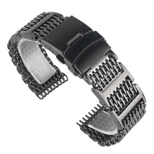 ブラックシルバーメッシュブレスレット折りたたみクラスプシャークステンレススチールウォッチバンドストラ...