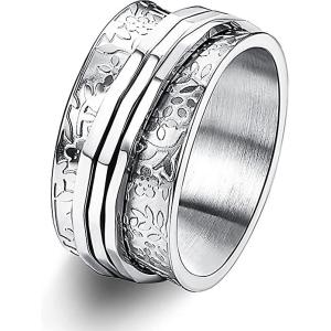 ステンレススチールフラワーカービングスピナーリングデイジーフィジェットバンドリングムーンスター邪悪な...