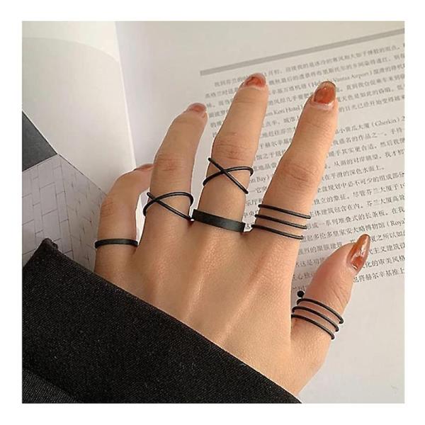 6 / パンクフィンガーリングミニマリストスムーズ幾何学的メタルリング女性用ガールズパーティージュエ...