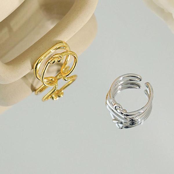 2  ミニマリスト光沢のあるダブルノットリング 女性用 イレギュラーラインノットリング オープンリン...