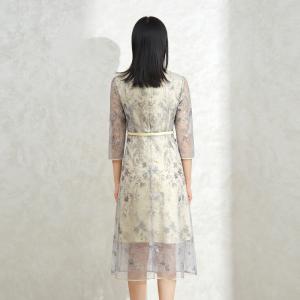 レース 服 花柄レース 七分袖ベルト付きワンピースの詳細画像2