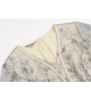 レース 服 花柄レース 七分袖ベルト付きワンピースの詳細画像4