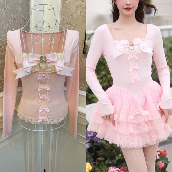 ピンク　リボン　姫　ブラウス　ガーリー