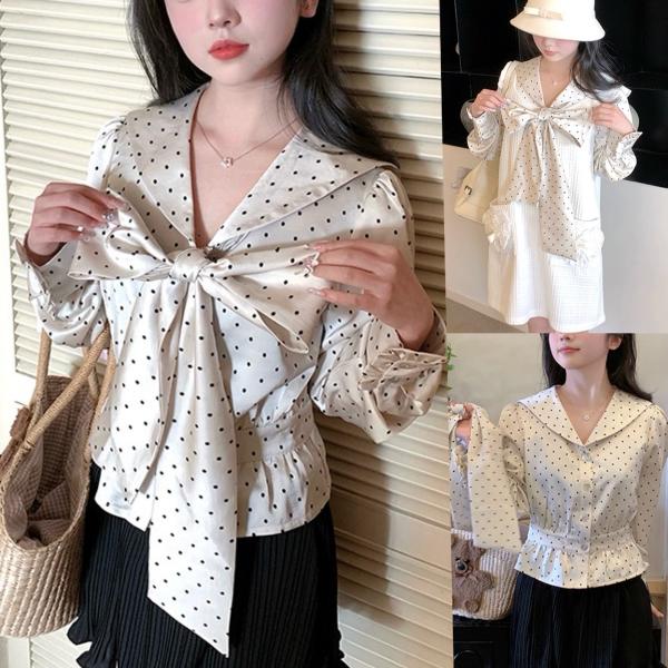 ブラウス　リボン　ベージュ　トップス　ガーリー