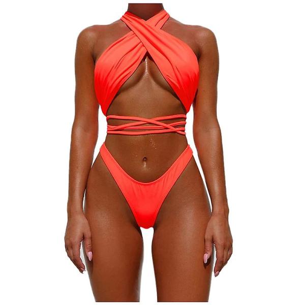 レディースシャイニーホログラムネクタイビキニセクシーホルターラップアラウンド水着トン水着レイブパーテ...